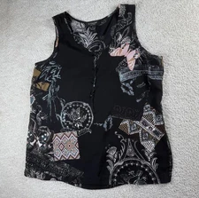 Citron Tank Top Womens XL Silk Blend Butterfly Boho Print Sleeveless Blouse