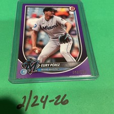 EURY PEREZ #39 076/250 2025 TOPPS BOWMAN PAPER PURPLE BORDER MIAMI MARLINS