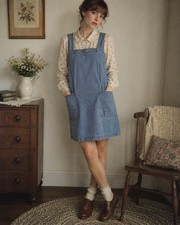 Vintage Cherokee Denim Jumper Dress Womens L 90s Cottagecore Pinafore Overall