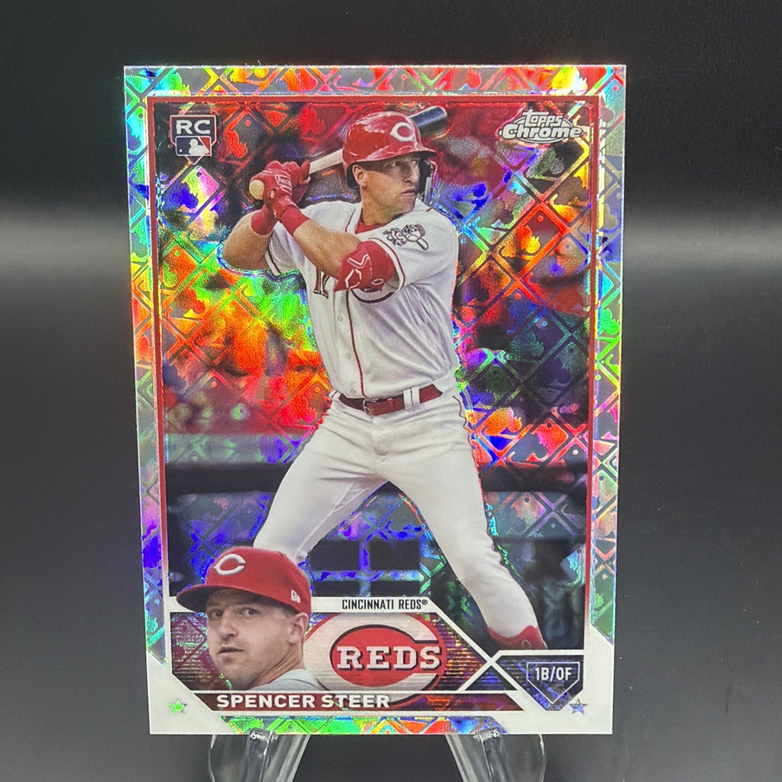 Spencer Steer Rookie RC 2023 Topps Chrome Logofractor Card #146 Cincinnati Reds