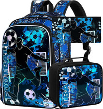 3PCS Kids Backpack for Boys, 17" Football Backpacks with Lunch Box, Water Resist