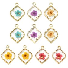 10pcs Resin Flower Charms Rhombus Floral Earring Charms for DIY Crafts