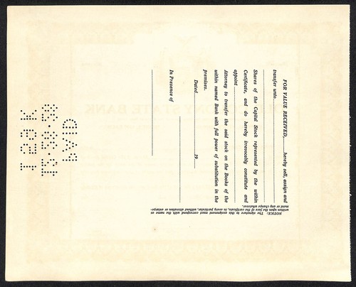 Old Colony State Bank NY c1925 (1928 Cancel) Stock Certificate Unissued #55 VGC - Picture 2 of 2