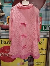 True VTG Mid-century 60s 1970s Little Girls Pink Lace A Line Dress Mod MCM FLAW