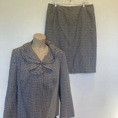 john meyer size 14 W black and white ruffle at neckline skirt suit