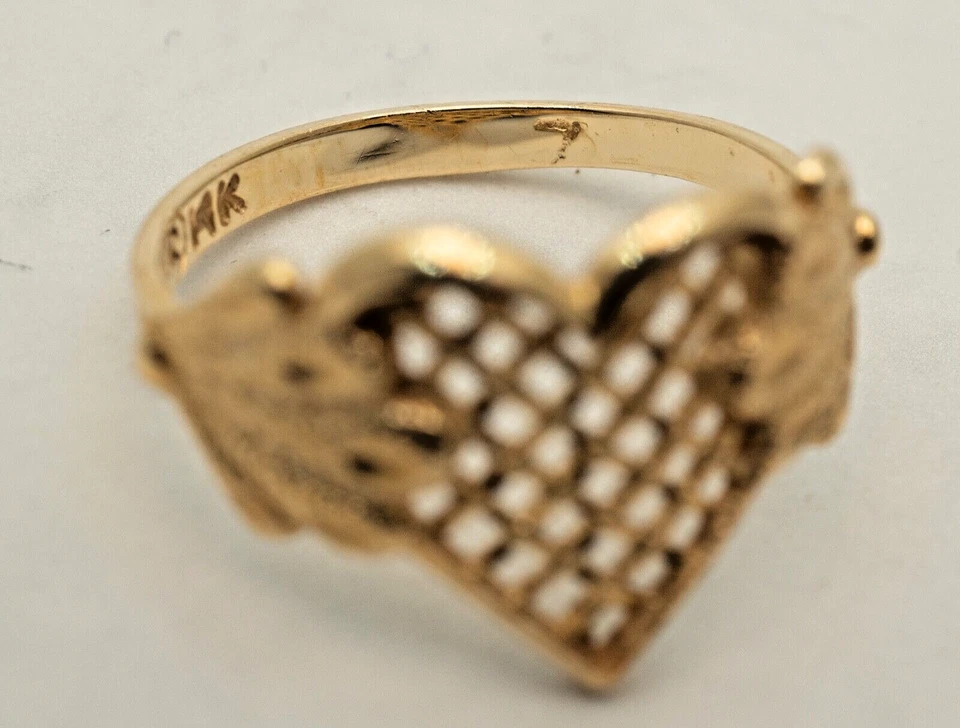 VTG 90's Beverly Hills Gold 14K Solid Gold Filigree Heart Ring Size 7 - Image 4 of 4