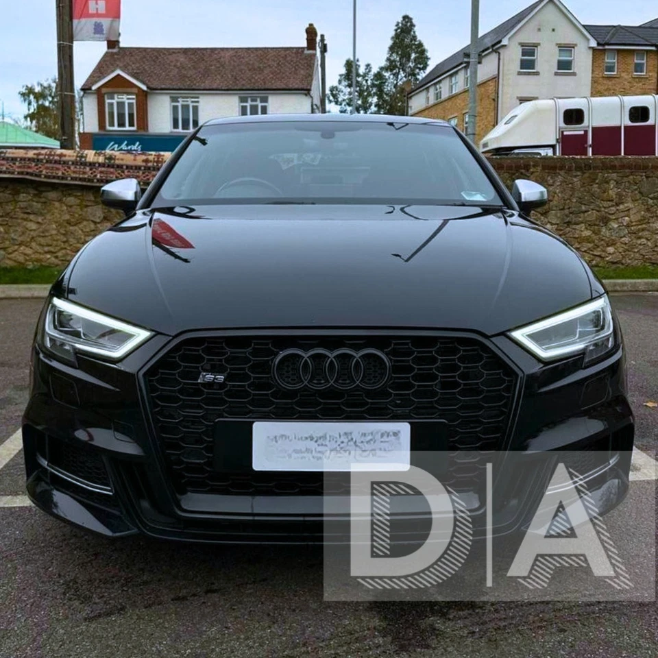 GLOSS BLACK RS3 HONEYCOMB MESH FRONT GRILLE FOR AUDI A3 S3 8V FACELIFT 2016-2020 - Image 4 of 4