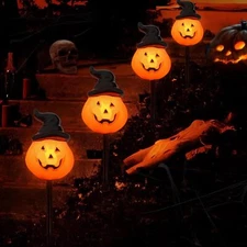 4 Pack Halloween Pumpkin Witch Hat Pathway Lights –7Ft LED Outdoor Halloween ...