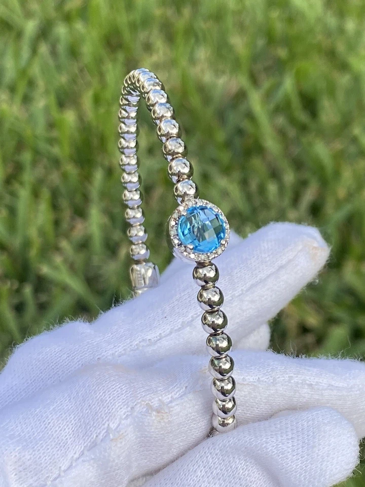 Brazalete Brazalete Cierre Magnético Diamantes Topacio Azul Acero Plata Esterlina Con Cuentas Foto 2 de 4