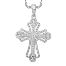 925 Sterling Silver Beaded Fleur De Lis Cross Necklace
