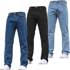 NEW MENS BASIC DENIM JEANS STRAIGHT LEG WORK STONE WASH BOTTOM REGULAR FIT PANTS