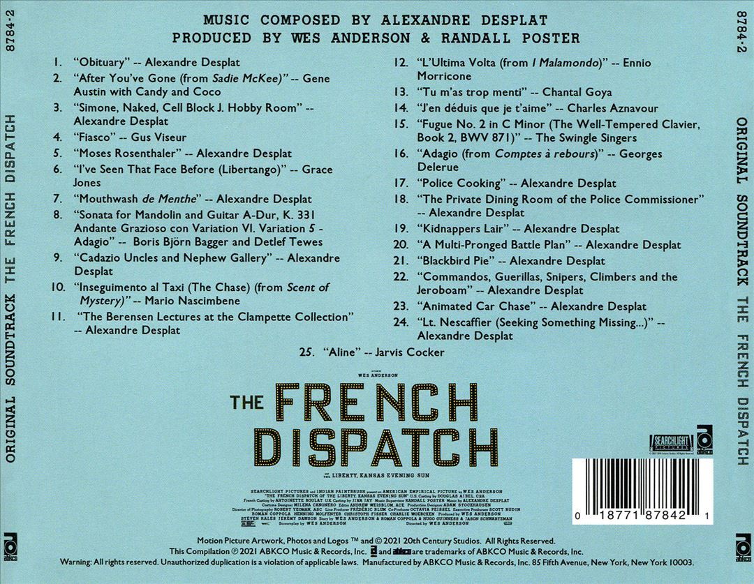 French Dispatch Original Soundtrack CD 2021 by Alexandre Desplat