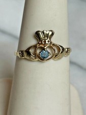 YELLOW GOLD  TOPAZ IRISH CLADDAGH RING SIZE 6