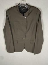 Lafayette 148 New York Size 10 Olive 2 Button Virgin Wool Blend Blazer Jacket