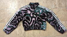 Adidas girls sz S Allover Print 1/2 zip Crop Crew Sweatshirt multi color 3951