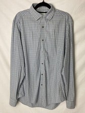 Calvin Klein Dress Shirt Mens Medium Blue Check Slim Fit Stretch Designer Adults