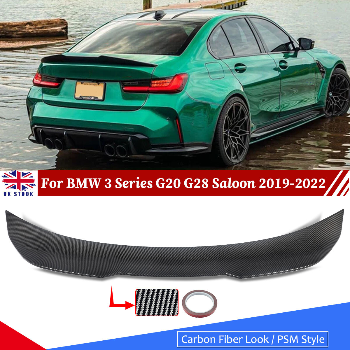 PSM Style Rear Boot Trunk Spoiler For BMW 3-Series G20 G28 2019-2022 Carbon Look