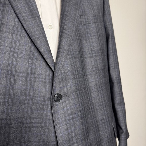 Jos A Bank Men's 52R Sport Coat Blazer Jacket Gray Wool 2-Button Check - Picture 2 of 11