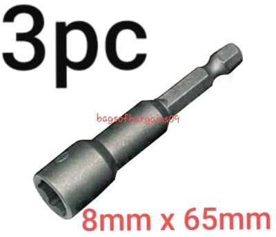 3tlg 8mm Magnet Mutterndreher Set 65mm Nuss Setzer Bohrer 1/4'' Sechskant Adapter