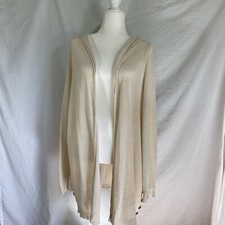 Sigrid Olsen Cardigan Sweater Womens XL Cream Linen Blend Lagenlook Beachy Hood