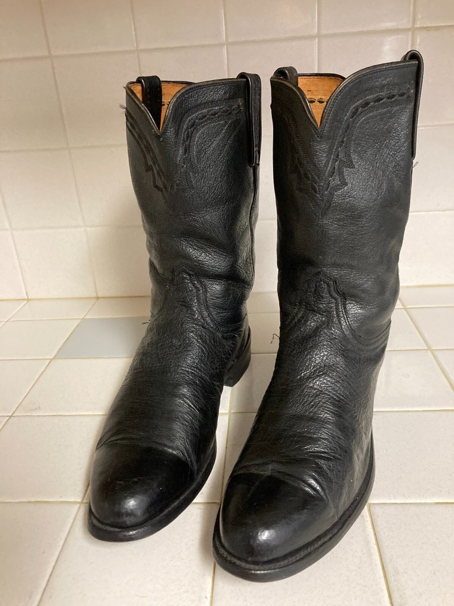 Lucchese 2000 Classic Black Smooth Ostrich Roper Boots 11 D  display picture 3