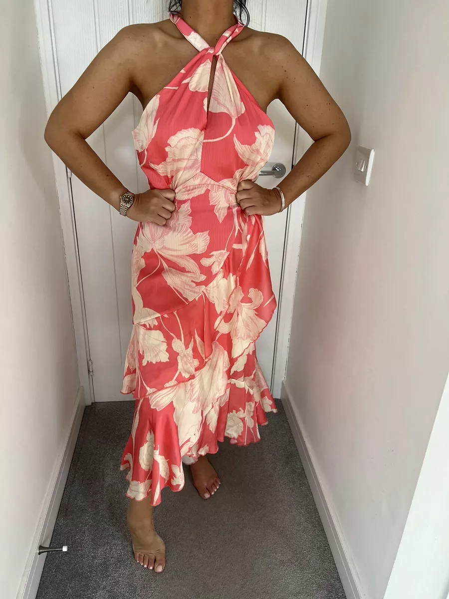 Abbey clancy x lipsy satin halter 2024 midi dress