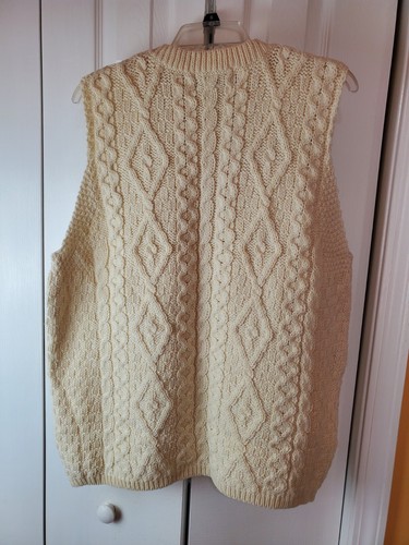 Gilet donna panna lana merino artigianale Aran taglia large nuovo - Foto 5 di 10