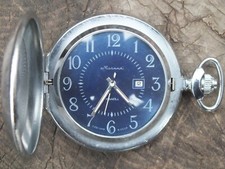 Vintage Molnija Quartz 2460 Blue Dial USSR Russian Soviet Pocket Watch.