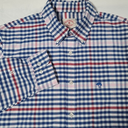 Brooks Brothers Shirt Mens Size M Pink Blue Red Plaid Red Fleece Button Down