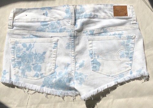 American Eagle AE White Blue Floral Print Stretch Shorts 6 - Picture 7 of 7