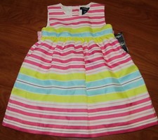 NEW CHAPS BABY GIRLS MULTICOLOR STRIPED DRESS SZ 24M