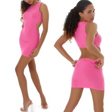 Damen Minikleid CutOut Feinripp Stretch Bodycon Cocktail Party Sommer