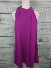 Rachel Roy Trapeze Dress Women S Purple Solid Pockets Lined Sleeveless High Neck