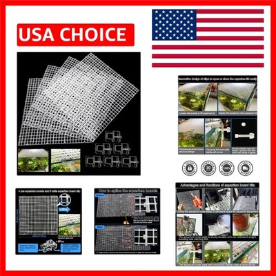 4 Aquarium Lid Hood Fish Tank Top Cover Terrarium Lid Plastic Grid Panel Egg Cra