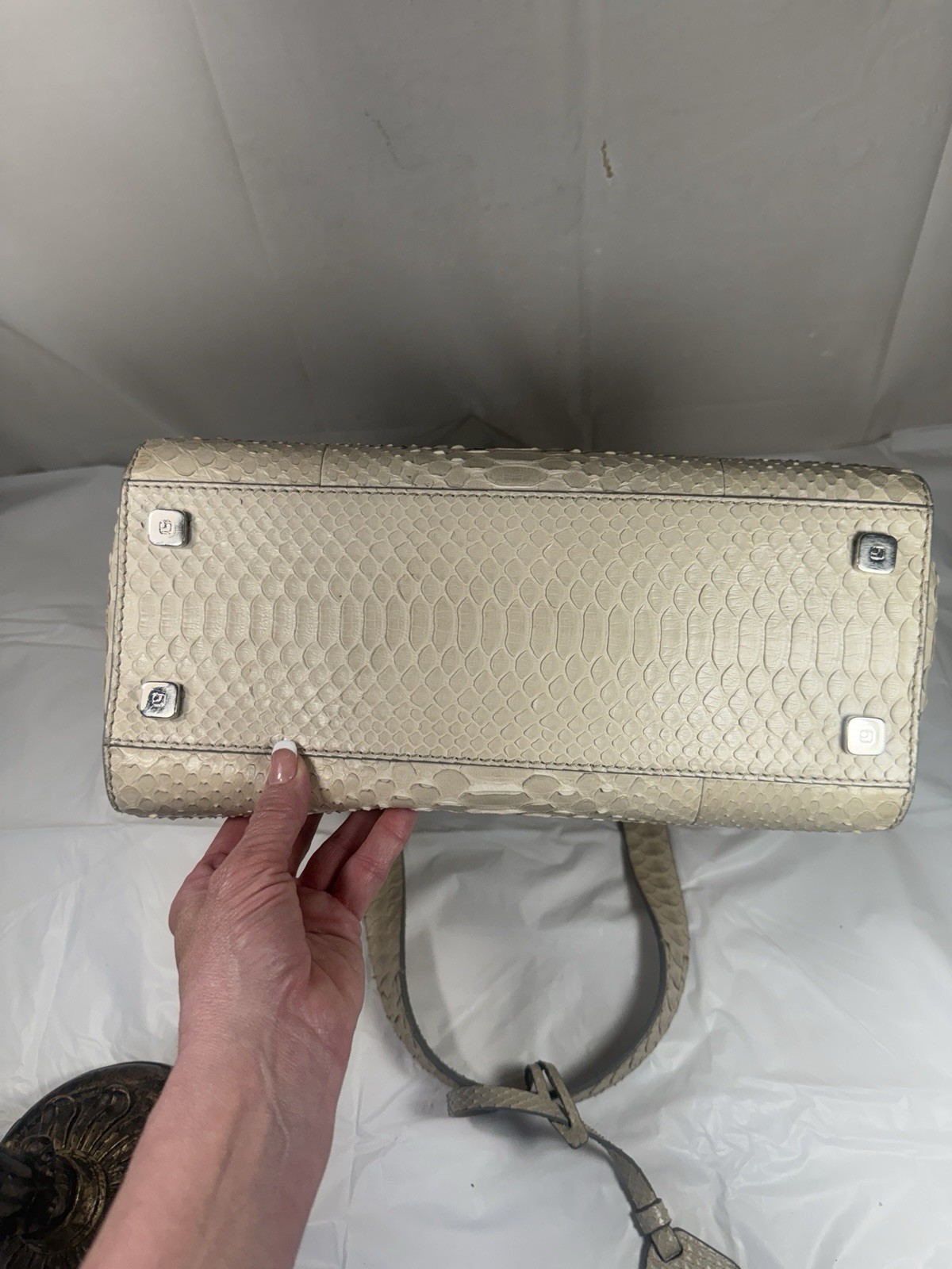 ALEXANDRA CLANCY Oren Python satchel in Ivory/cre… - image 10