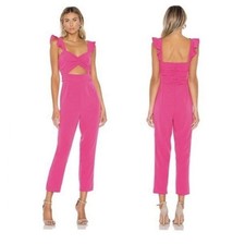 Lovers Friends Pink Knox Jumpsuit Small Cropped Ankle Cut Out Ruffle Sleeve