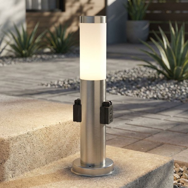 Led AußEn Stehlampe Standleuchte Wegelampe Edelstahl Stromverteiler Steckdose-image