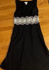 Loft Cotton Special Occasion A Line Dress Rich Black White Embroidered Size 8
