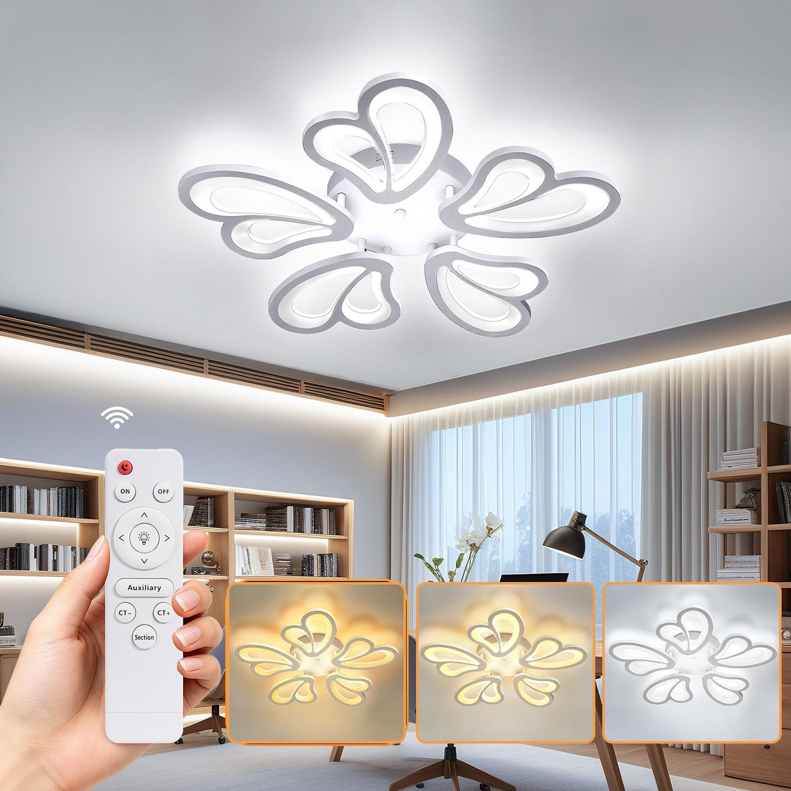 LED Ceiling Light Dimmable 3000K-6500K with Remote Modern Room Chandelier Lamp
