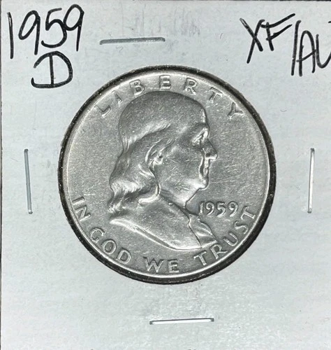 1959-D FRANKLIN SILVER HALF DOLLAR  ~ XF/AU ~ NICE COIN ~ 90% SILVER