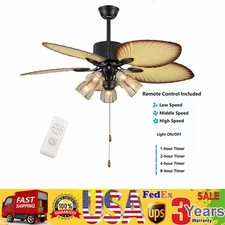 52-Inch Tropical Ceiling Fan with Light, Remote Control & 5 Palm Blades