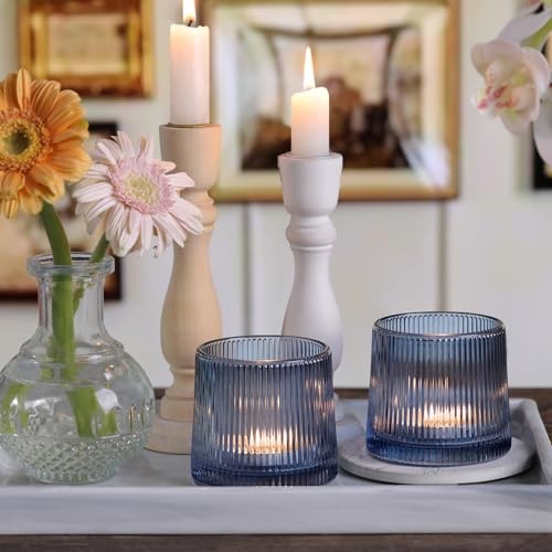 20Pcs Assorted Glass Votive Candle Holder Set, Small Ribbed Tea Ligh