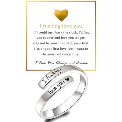 I Fcking Love You Ring for Women, Open Adjustable Stainless Steel Engraved He...