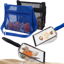 Beach Mesh Shovel with Mesh Beach Bag for Shell Collecting, Kids Sand Sifter for