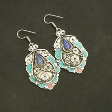 Turquoise Coral Gemstone Drop Dangle Tibetan Earrings Jewelry Gift 2.2