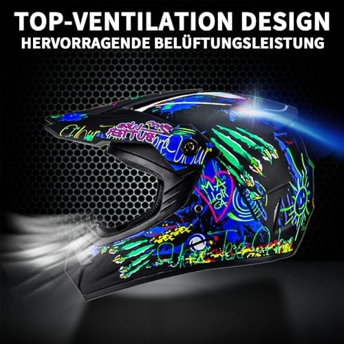 Casco da moto – Casco da motocross MTB Fullface con guanti, maschera per adulti foto 6