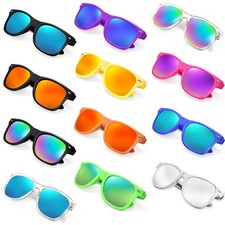 12 Pack Neon Mirror Sunglasses Bulk, Retro Medium, 12 Mix Frame/Neon Mirrored