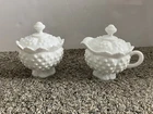 Vintage Hobnail Milk-Glass Sugar Bowl And Creamer Set 1970’s