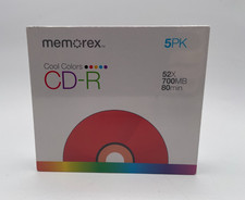 Memorex Cool Colors CD-R 52X 700MB 80 min 5 Pack Blank Media New Sealed