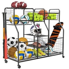 Garage Sports Equipment Organizer, Ball Storage Rack, Garage Large with Wheels